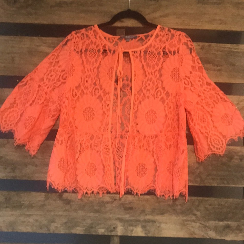 Coral/orange front tie lace jacket